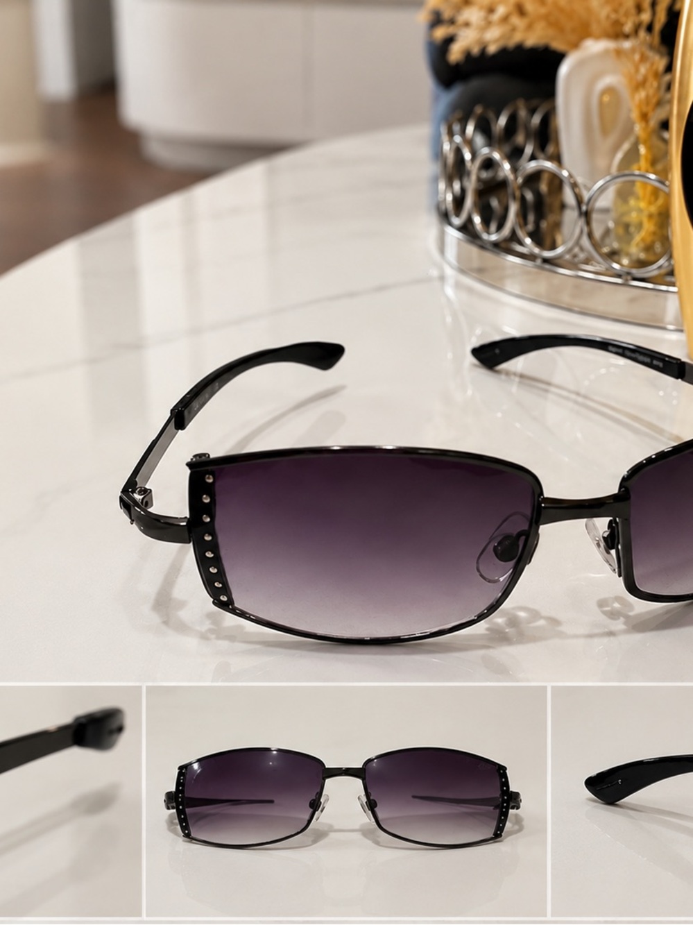Black Frame Sunglasses with Purple Gradient Lenses